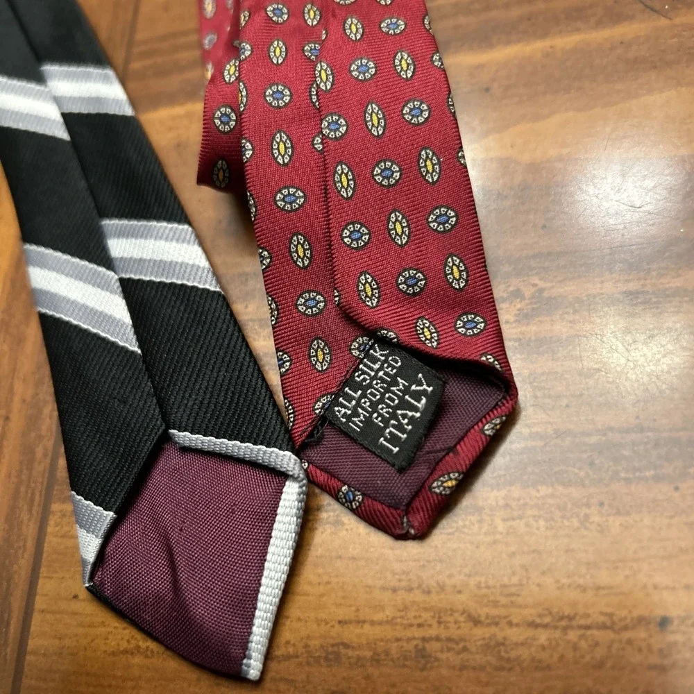 Lot 10 Vintage Necktie 3 Inch Blue Brown Mauve Pink Stripes